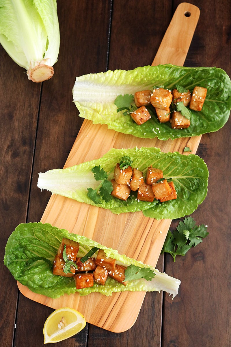 Teriyaki Marinated Tofu Lettuce Wrap Easy Asian Appetizer Recipe